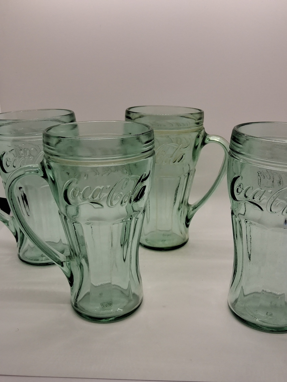 Vtg Libbey Set Of 4 Coca-Cola Heavy Green Handled Drink Glasses 14oz Mugs